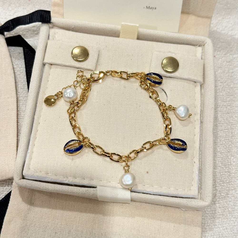 NEW Mayamar Chloe Blue Enamel Shell Paperclip Bracelet - Picture 2 of 3